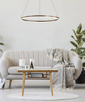 Modern Led Ring Chandelier With Dimmable Halo Pendant Light 31.5 Inch Circular Fixture In Metal And Acrylic above sofa