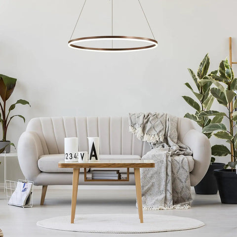 Modern Led Ring Chandelier With Dimmable Halo Pendant Light 31.5 Inch Circular Fixture In Metal And Acrylic above sofa