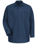 Men Rugged Industrial Work Shirt Heavy Duty Maintenance Uniform Top Six Button Front Lined Collar Navy Blue with Dual Pockets