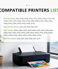 Printer next to compatible printers list including DeskJet and Envy series, highlighting High Yield 67XL Black And Tri Color Ink Cartridge Two Pack