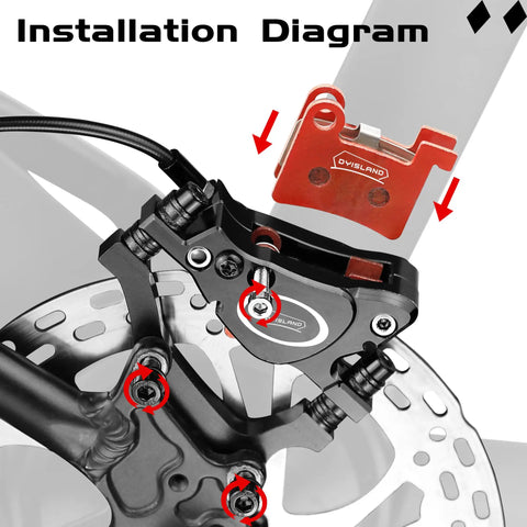 Installation diagram of Two Pairs MT600 Electric Bike Disc Brake Pads For LD-200PLUS And LD4X Hydraulics