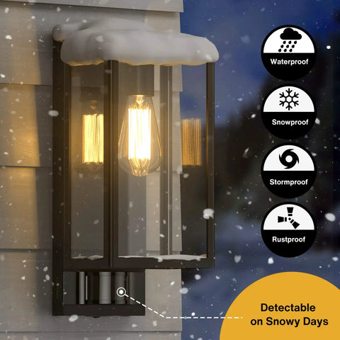 Motion Sensor Outdoor Wall Light Dusk To Dawn Black Square Exterior Lantern For Porch And Garage Three Mode Setting