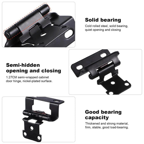 Overlay Cabinet Door Hinges With Soft Close No Slam Self Cleaning Mechanism Hidden Black Steel Rust Resistant for Kitchen