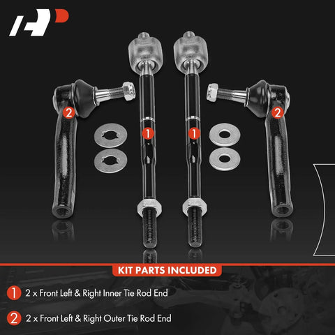 Front Inner And Outer Tie Rod End Kit For Toyota Prius 2004 2009 Replacement To Fix Loose Steering Clunking Noises And Uneven Tire Wear, four-piece set