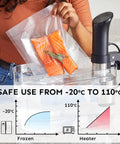 Person using Heavy Duty Vacuum Sealer Bags For Food Storage 6x10 Inch Pint Size 100 Count Pre Cut BPA Free Textured Bags with salmon.