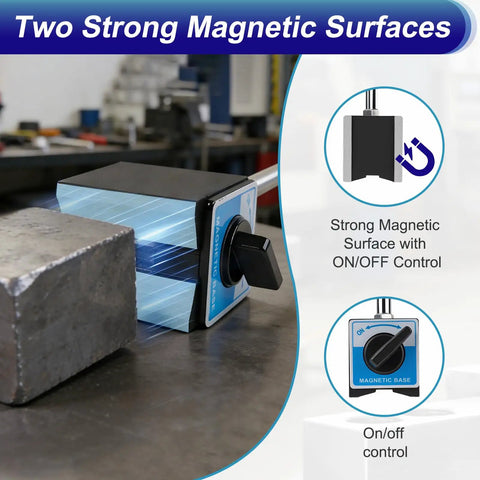 Magnetic base with on/off control, part of Dial Indicator With Magnetic Base 0 To 1 Inch Range And 0.001 Inch Resolution.
