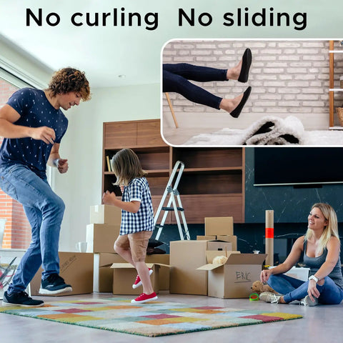 Four Pack Non Slip Rug Pads For Hardwood Floors And Tile Grippers That Keep Rugs In Place in use during family moving day