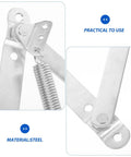 Close-up of 2 Pack Triangular Spring Lift Up Hinges For Sofa Beds And Furniture, hot rolled steel in silver color, with visible spring and joint.