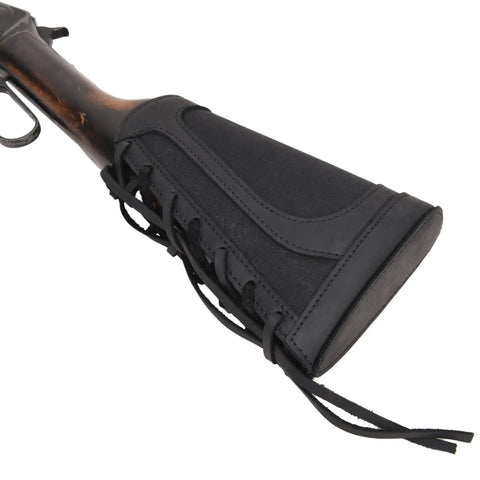 Buffalo Hide Leather Waxed Canvas Recoil Reducing Pad for Buttstock Extension and Cheek Rest with Rifle Shell Holder Fits.22LR.22MAG.17HMR