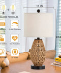 Product image of Rattan Touch Control Table Lamps Set of 2 with 3 Way Dimming for Bedroom Bedside Use Includes 2 USB Ports and AC Outlet