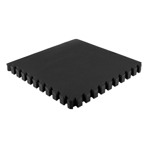 Stack of Interlocking EVA Foam Tile Mats 4-Pack For 16 Sq Ft Of Cushioned Flooring, Safe Non-Toxic Padding, black color, side view.