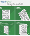 Installation guide for 12X12X1 Air Filter 6 Pack MERV 8 Pleated Replacement, showing steps for HVAC AC furnace installation.
