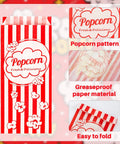 100 Disposable Popcorn Bags 1oz Paper Bags For Popcorn And Kernels Mini Containers with red stripes and popcorn pattern