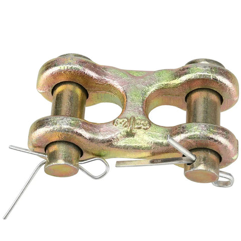 Six Pack Tough As Nails 3/8 Inch Grade 70 Double Clevis Chain Repair Links For Trailers And Trucks Zinc Plated Alloy Steel Tie Down Connectors 6600 Lbs Working Load Limit close-up view of a double clevis link