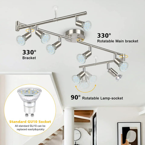 Sleek LED Track Lighting Kit 54 Inch Matte Nickel 8 Way Ceiling Track Spotlight System with Flexible Rotatable Heads in room