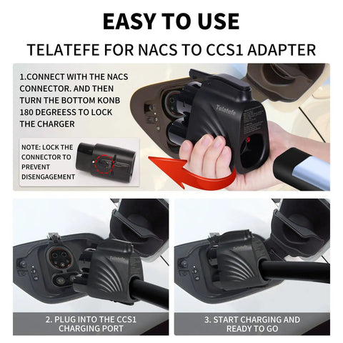 Instructions for using Nacs To Ccs1 Adapter For Tesla Supercharger with clear steps and visuals for electric vehicle charging.