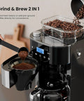 Fresh Ground Bean To Cup Drip Coffee Maker With Built In Auto Grinder Programmable Grind And Brew 24 Hour Timer showing ground coffee preparation.