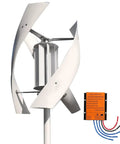 3000W Garden Vertical Wind Turbine Kit With MPPT Controller, three-blade ABS rotor, shown with orange MPPT controller