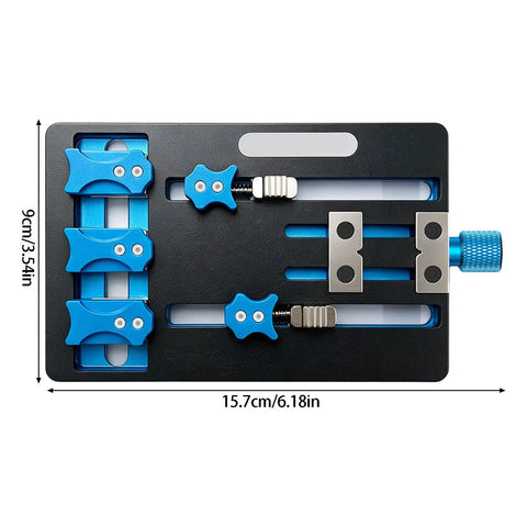 Grab And Go Adjustable Jaw Clamp Fixture For Motherboards And PCBs top view aluminum alloy construction dimensions shown