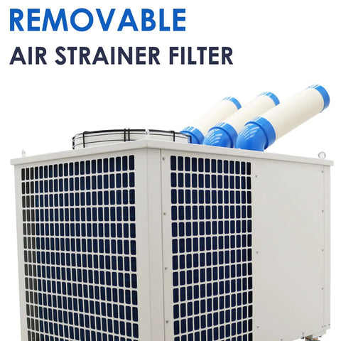 Built Like A Tank Heavy Duty Portable Industrial Air Conditioner 28900 Btu 3150 Watt Commercial Spot Cooler with removable air strainer filter.
