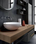 Modern bathroom with antique brass cabinet pulls 5 inch hole centers 128mm vintage style drawer cupboard wardrobe hardware set installed.