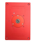 Heavy Duty Anodized Aluminum Router Table Insert Plate delivering killer precision, 300x200 mm, red surface with mounting holes.