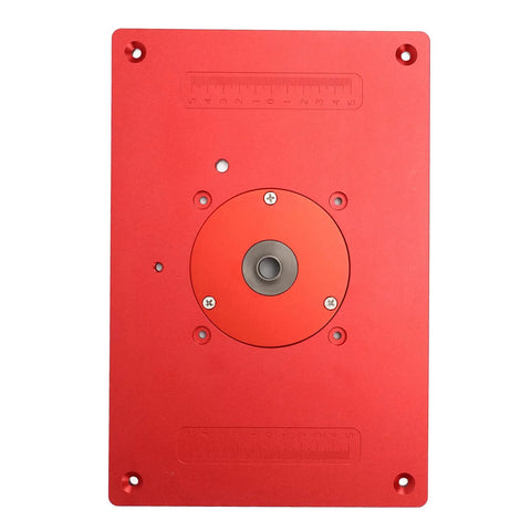 Heavy Duty Anodized Aluminum Router Table Insert Plate delivering killer precision, 300x200 mm, red surface with mounting holes.