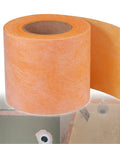 Waterproof Tile Underlayment Membrane For Shower And Bathroom Floors With Heavy Duty PE Fabric Uncoupling Barrier 5 Inch By 100 Foot Roll Anti Seepage Durable Floor Prep No Fuss Install showing an orange roll and application.