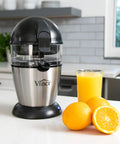 Compact Automatic Citrus Juicer With Hands Free Electric Press For Fresh Orange Lemon Lime Extract. Easy One Button Operation.