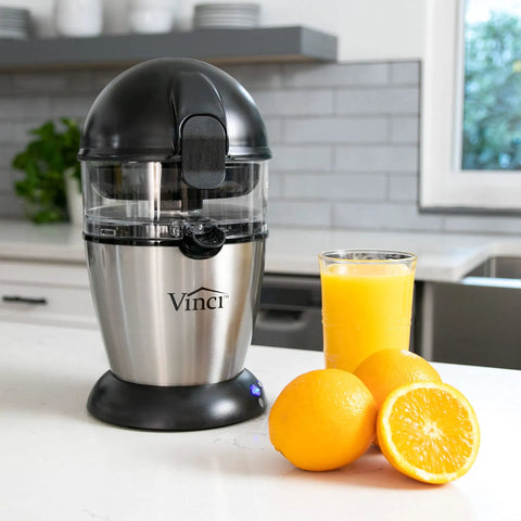 Compact Automatic Citrus Juicer With Hands Free Electric Press For Fresh Orange Lemon Lime Extract. Easy One Button Operation.