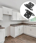 Black Overlay Cabinet Door Hinges 6 Pack Self Closing Flush Face Mount Kitchen Cupboard Hinges shown on white cabinets.