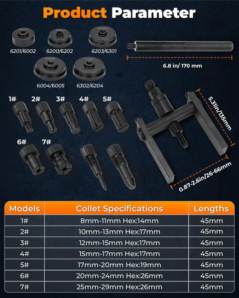 2 In 1 Blind Hole Bearing Puller And Bearing Press Kit For Bicycle And Motorcycle, Beefed Up Pro Grade 16 Piece Set components