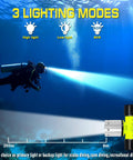 Diver using Beast Dive Light Headlamp For Underwater Adventures With 3 Modes LED Scuba Flashlight IPX8 Waterproof To 30 Meters
