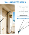 Rock Solid Adjustable Deck Hook Wall Pole Extending Twenty Eight To Forty Three Inches For Backyard Display Of Bird Feeders Plants Wind Chimes Lanterns Built Tough Rust Resistant Steel Bracket, mounted on door with hanging flower basket.