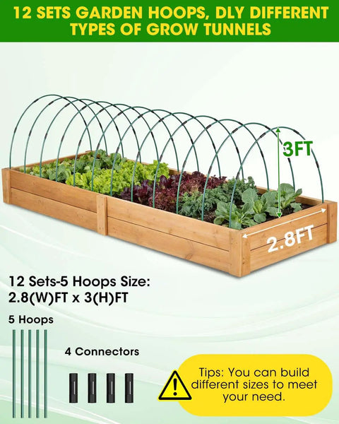 60 Pieces Garden Hoops for Raised Beds and Greenhouses Rust Free Fiberglass Support Hoops for Netting and Shade Cloth DIY Plant Support Easy Install Grow Tunnel Frames Garden Stakes