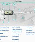 Diagram of 8 Inch Digital Caliper With Large LCD Screen And Inch, Millimeter, And Fraction Conversion, All Stainless Steel