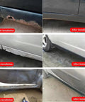 Premium Solid Rubber Car Skirt Guard Strip For Tesla Cybertruck before and after installation on damaged lower panels.