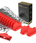 Magnetic Modular Wrench Organizer Set For Tool Drawers, red holders with wrenches and packaging, fits 6mm to 38mm