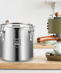 Stack It High With Heavy Duty 304 Stainless Steel Airtight Canisters 3 Pack Featuring Slam Lock Clamps for 12L coffee storage.
