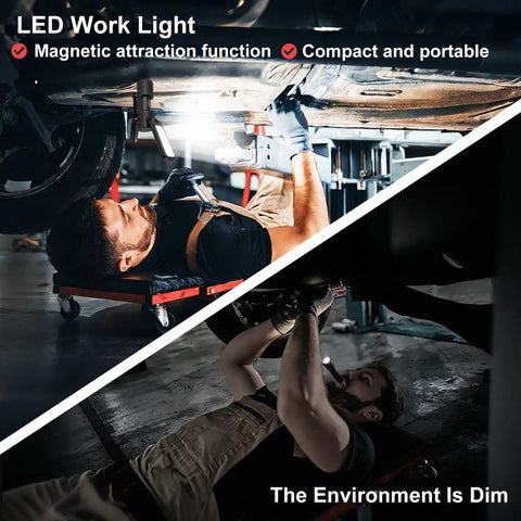 Two Pack 5000 Lumen Rechargeable LED Work Light With Magnetic Base, 180 Degree Rotating Head For Car Repair under vehicle