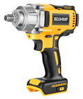 Pro Grade 1/2 Inch Cordless Impact Wrench Fits 20V Max Batteries Hella Rugged High Torque Design side view with chuck.