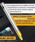 Plug And Play Replacement Nibbler Punch And Die Set For JN1601 Metal Cutting Tool displayed with electric drill illustration