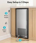 Stay Frosty All Night Long With This Heavy Duty Under Counter Ice Maker setup showing water inlet and power supply.