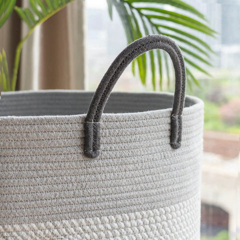 XXL Woven Rope Storage Basket With Handles In Grey Extra Large Organizer For Nursery And Kids Room Perfect For Toys Blankets Pillows Towels And General Storage 21.7 By 13.8 Inches