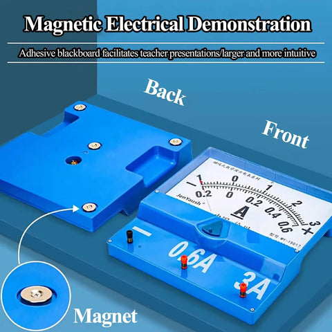Magnetic Electrical Experiment Kit For Classroom Demonstrations, 18-Piece Physics Lab Set that adsorbs on blackboard, blue plastic ammeter