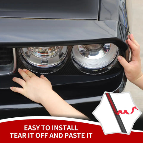 Installation of Carbon Fiber Front Headlight Cover Trim For Dodge Challenger 2009 2010 2011 2012 2013 2014 ABS Plastic Exterior Kit