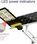 JUDYSSY Solar Street Lights Outdoor Lamp, Dusk to Dawn Security Led Flood Light with 5 LED power indicators.