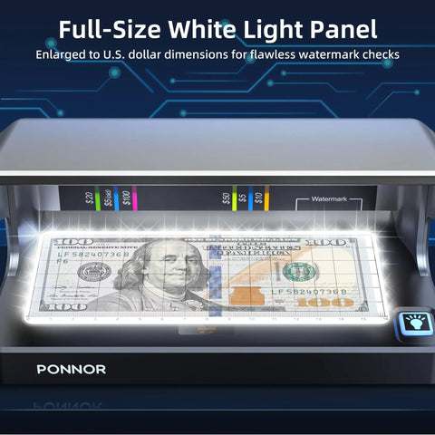 Counterfeit Bill Detector With Dual UV LED Light And Full Backlit Display Fast Watermark And UV Strip Check