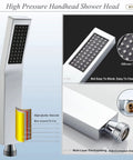 High pressure handheld shower head detail with chrome finish, silicone nozzles, and rustproof brass fittings.