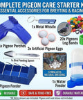 All In One Pigeon Care Starter Kit With Perches Leg Bands Dummy Eggs Waterer And Feeder Premium Birdie Accessories display